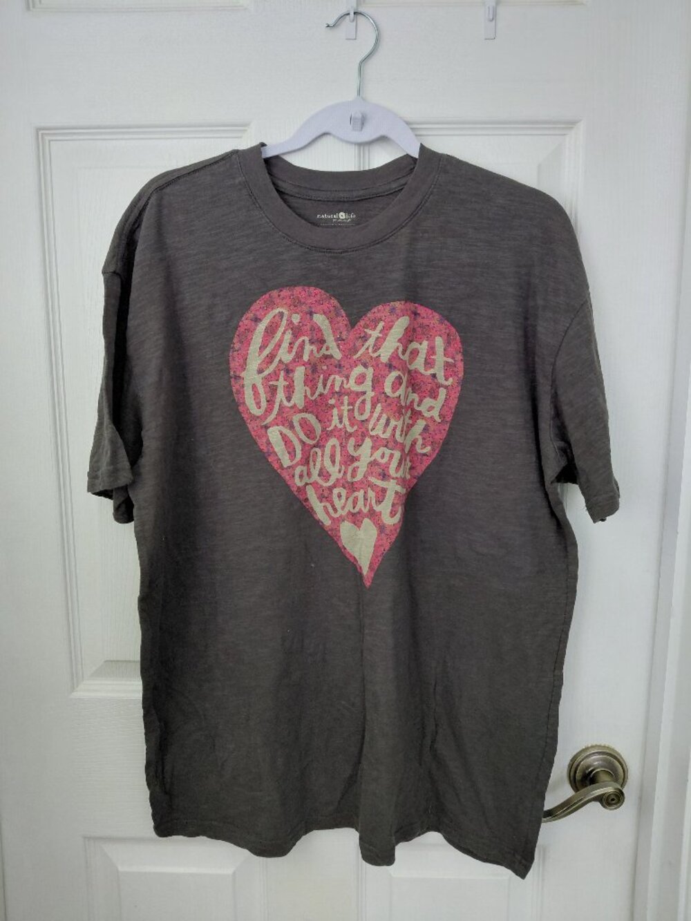 Natural Life Cotton Top Short Sleeve Heart Casual Spring Large Granola Gorpcore